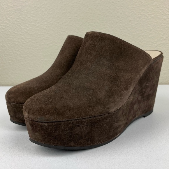 Robert Clergerie Shoes - ROBERT CLERGERIE Women's 8 B Brown Suede Platform Mule Wedge Heels Slip On Leath